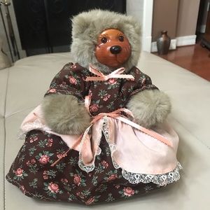 Robert Raikes Signed Bear, Floral Prairie Dress